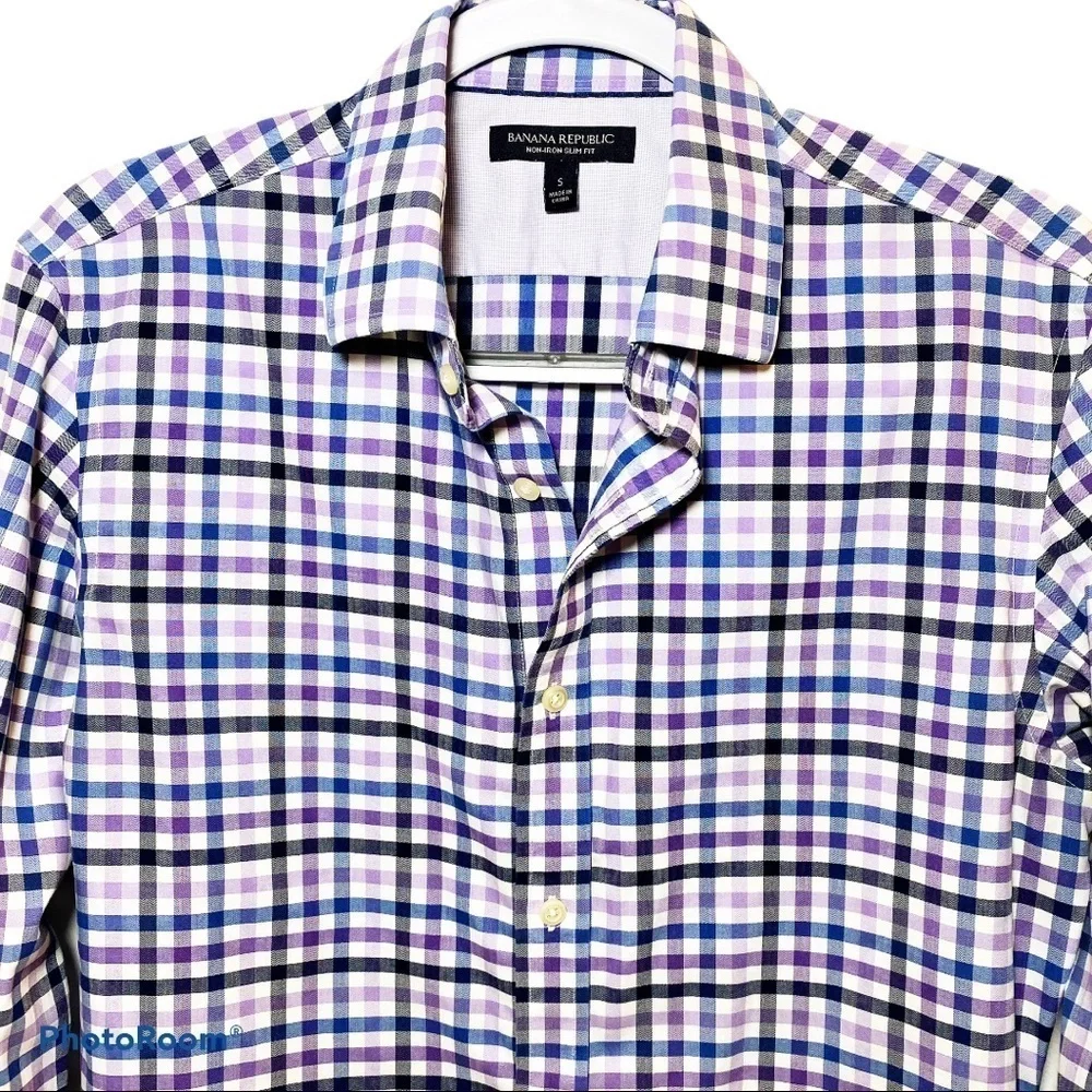 BANANA REPUBLIC Plaid Cotton Slim Fit Non-Iron Button Up Casual Shirt,‎ Small